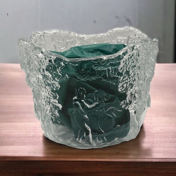 Kosta Boda, Rhapsody Art Glass Bowl, Raised Relief Ice Texture, Dancing Couples - Picture 1 of 7